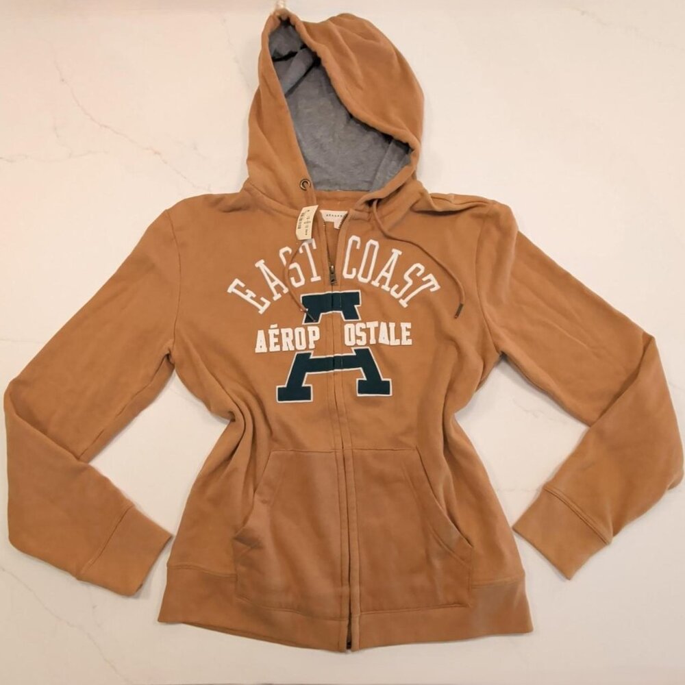 NEW Aeropostale Sz M Hoodie Uni Sex Full Zip Hoodie East Coast Soft Rust Orange